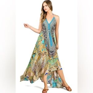 Bejeweled Tropical Maxi Dress Hi-Low Resort Cruise Love Island Boho Vaca Cruise